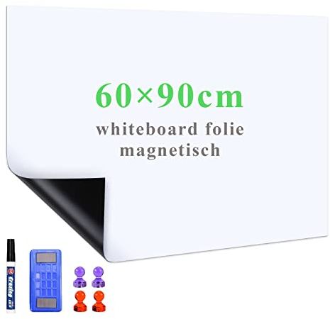 Lyzzxi Papier Tableau Blanc Magnétique, 60×90cm Adhesif Tableau Blanc Effacable Autocollant, Avec Marqueur et Effaceur Magnétique, Tableau Aimanté Mural Film pour surfaces lisses, Pour l'école