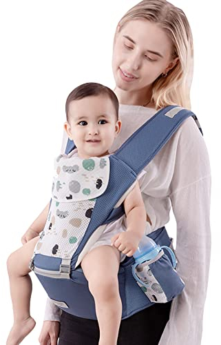 SONARIN Multifunktion Babytrage mit Hüftsitz,Ergonomisch Babytragetasche Atmungsaktive Baumwolle Kindertrage Baby Tragesystem für Neugeborene ab Geburt 0-36 Monate,Bauchtrage Rückentrage(Blau)