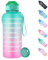 WEMEET Trinkflasche 2 Liter [BPA Frei Tritan], 2L Wasserflasche mit Fruchtfilter und Zeitmarkierung Auslaufsicher, 2000ml Große Sportflasche für Camping, Fitnessstudio, Picknick GRÜN LILA