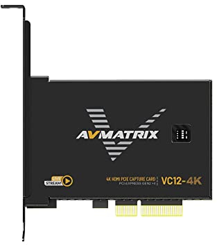 AVMATRIX VC12-4K - Tarjeta de captura HDMI PCIE de 1 canal HDMI 2.0 de entrada y captura de hasta 4K60 con velocidades de bits de hasta 800 Mbps, compatible con video sin comprimir YUY2