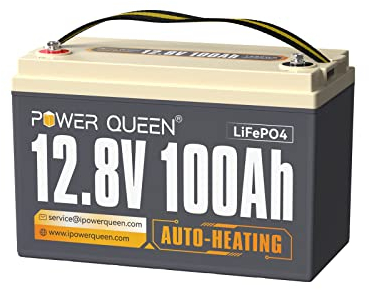 Power Queen 12V 100Ah Upgrade Selbstheizende Lithium-Batterie, Eingebautes 100A BMS, unterstützt Niedrige Temp. Aufladen -20°C, LiFePO4 Batterie mit 4000-15000 Zyklen, Perfekt für Wohnmobil, Autarkes
