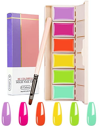 Holzsammlung Gel en Solide Vernis à Ongles, 6 Couleurs Vernis Semi Permanent en Gel Crème Solide Paint Palette,avec brosses à ongles pour salon de peinture à ongles