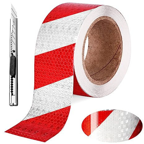 Nizirioo Ruban De Signalisation, Bande Réfléchissante Autocollante, 5cm X 25m Bande D'Avertissement Rouge Et Blanc Ruban Réfléchissant Ruban Avertisseur Haute Intensité Pour Intérieur Et Extérieur