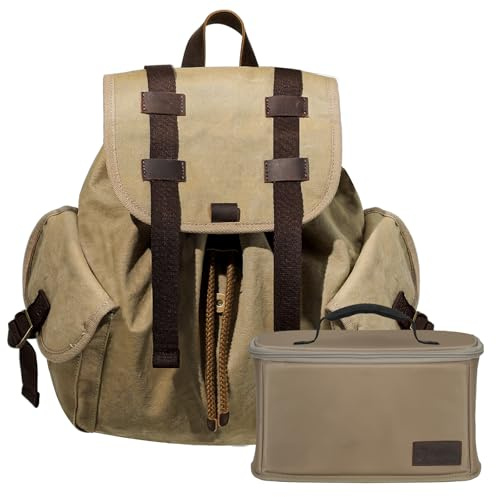 TARION Canvas Everyday Backpack with Insert: Dual-Purpose Daypack with Removable Camera Insert Small Camera Rucksack Lightweight Vintage Bag Khaki Michael