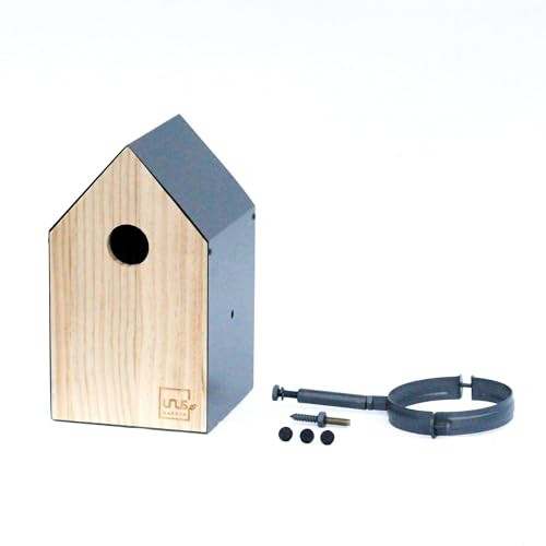 UNUS Vogelhaus Nisthaus Vogelhäuschen Nistkasten Fütterungsstation Holz Metall Befestigung unten oder seitlich mit Dachrinnenbefestigung