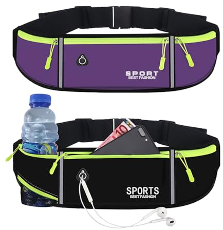 KASESSS 2 Stück Laufgürtel, Laufgürtel mit Trinkflasche, Ultraleichte Laufgürtel Handy, Running Belt, wasserdichte Lauftasche Jogging, Verstellbare Lauftasche, Laufgurt Joggen, Damen und Herren