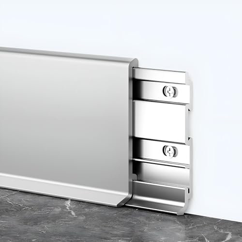 Raouoae Zócalos De Aleación De Aluminio De 125cmx2 Para Suelos Laminados, Vinílicos, Parqué Y Muebles De Cocina, Diseño Moderno, Duraderos Y Fáciles De Instalar Para Uso Comercial Y Doméstico(Silber,H