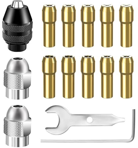 15 Pièces Mandrin Auto-Serre Compatible Dremel Kit, Remplacement 4486 4485 avec Pince de Serrage en Laiton 0,8 à 3,2 mm, Écrou Métal, Clé Universelle, Accessoires pour Outil Rotatif Multifonction