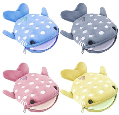HTTDSLF 4 Pcs Portamonete a Forma di Squalo, Mini Portafoglio con Cerniera, Portachiavi, Squalo Piccolo e Carino per Bambini e Bambine