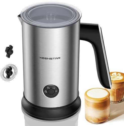 Keenstar Electric Milk Frother, Automatic Milk Steamer Warm or Cold Foam Maker for Latte, Cappuccino, Macchiato, Stainless Steel Milk Warmer with Temperature Controls