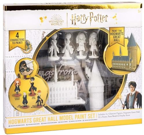 Harry Potter Hogwarts Great Hall Model Paint Set – Official Wizarding World Craft Kit with 4 Character Figures (Harry, Hermione, Ron, Luna), 12 Paints, Brush & Display Scene – Kids Arts & Crafts Gift