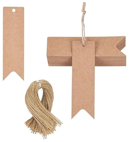 RLECS 100 Sets 7x2cm Kraft Paper Gift Label Ribbon with 8.6 Inch Cord Suitable for Jewellery Tag Baking Decorations Wedding Favours