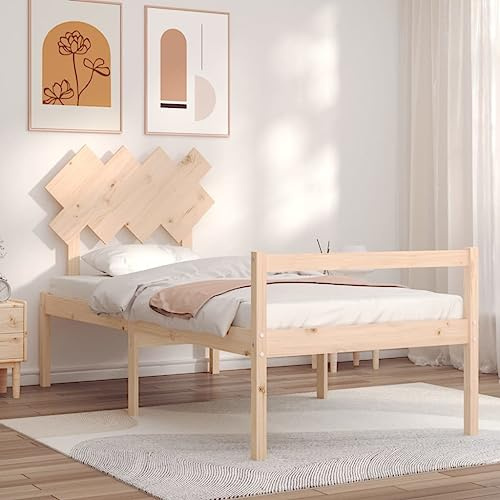 Genérico Cama para Personas Mayores con cabecero Madera Maciza 90x200 cm, Camas y somieres Marrón,3195531