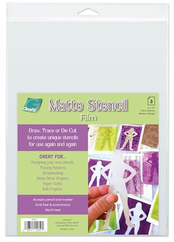 Grafix Matte Stencil Film – 9 x 12”, Pack of 4 – Translucent, .005” Stencil Film, Perfect for Creating Custom Reusable Stencils, Masks, Patterns.