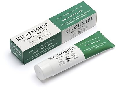 Kingfisher Natural Toothpaste Mint Fluoride-Free | Suitable for Vegetarians & Vegans | Gluten-Free & GM-Free | Ethical Consumer Best Buy | 1x100ml Tube