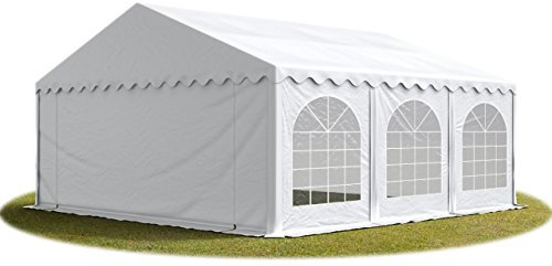 Festzelt Partyzelt 6x6 m schwerentflammbar Premium, hochwertige PVC Plane 750 N in weiß 100% wasserdicht mit Bodenrahmen
