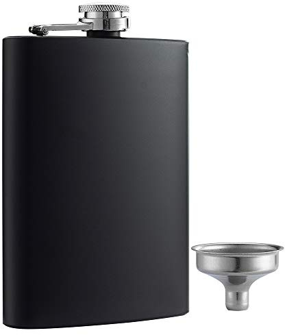 YWQ 8 oz Matte Black Pocket Liquor Whiskey Hip Flask with Funnel, Stainless Steel and Leak Proof