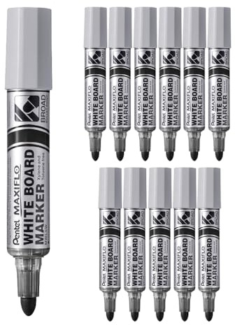 Pentel Maxiflo MWL5W-AX Whiteboard-Marker, konische Spitze, extrabreit, Schwarz, 12 Stück