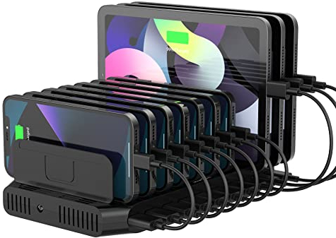 UNITEK 60W 10 Puertos USB Estación de Carga Organizador con QC3.0 y Smart IC, Estación de Carga Multi Dispositivo Docking Station para Teléfonos, Tablets y Otros Aparatos Electrónicos