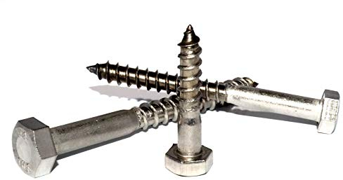 Tornillos para madera 8 x 60 mm, DIN 571, de acero inoxidable, A2, 25 unidades, con hexágono exterior, tornillos hexagonales para madera, tirafondos cabeza hexagonal, tornillos 8mm