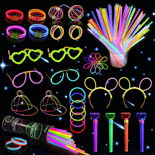 Sunshine smile 206 Stücke Knicklichter,Neon-Leuchtstäbe,Leuchtarmbänder,Party-Leuchtstab-Set,Leuchtspielzeug für Kinder,Party Neon Leuchtstab,Neon-leuchtendes Armband für Halloween,Weihnachten