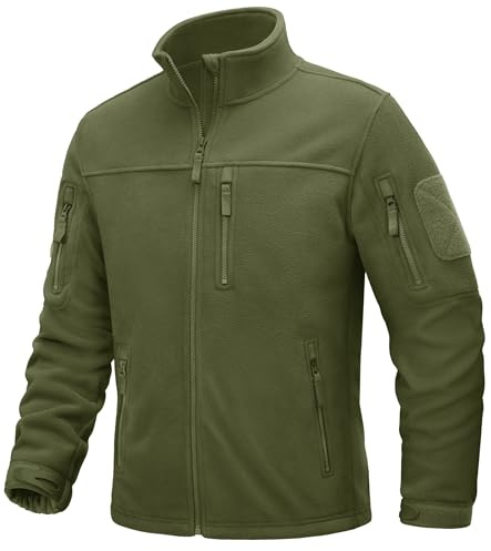 TACVASEN Giacca Invernale da Uomo Giacche Tattiche Full-Zip Jacket in Pile con Tasche con Cerniera, Verde militare, XL
