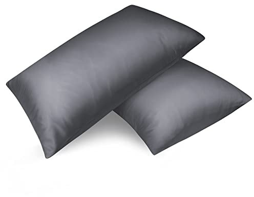 Fittia 2er-Set Satin Kissenbezug Premium Kopfkissenbezug Kissenhülle Haar- und Hautpflege Seidig mit Reißverschluss, Dunkelgrau, 50x70cm