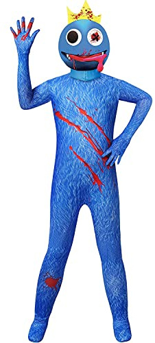 SharkBebe Rainbow Friends Costume d'Halloween pour enfants, combinaison pour garçons et filles, costume de jeu avec masque (bleu, 6 à 7 ans)