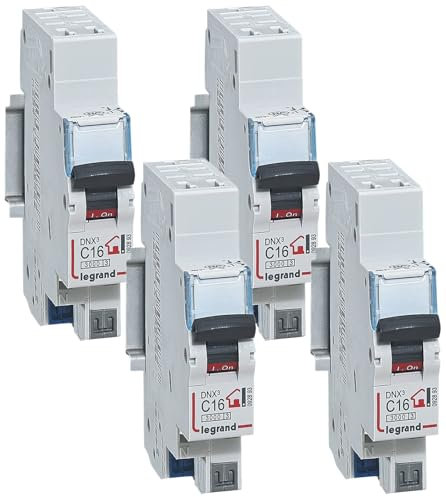 Legrand - Disjoncteur Phase + Neutre - 16A - bornes automatiques - 1 module, Paquet de 4