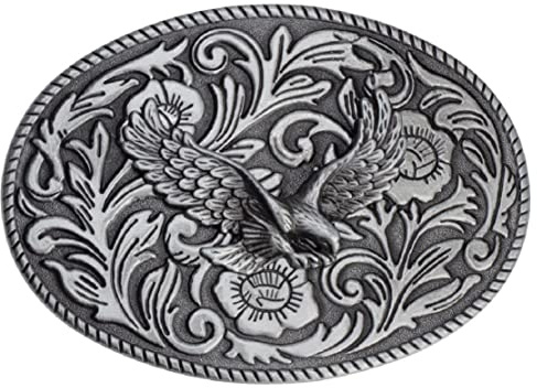 Fibbia per cintura Aquila per uomo, Fibbia per cintura Aquila fiore floreale, Fibbia per cintura falco vintage, Fibbia per cintura ovale in filigrana con aquila svettante (Argento)