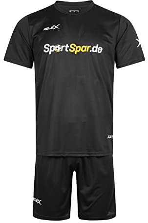 JELEX Team 22 Fußball Trikot Set 2-teilig mit Trikot und Shorts in verschiedenen Farben, atmungsaktiv, flache Nähte, elastisch, für Teamsport und Einzeltraining (Schwarz)
