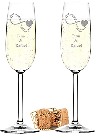 polar-effekt 2 bicchieri da spumante con incisione di nome e data, bicchieri prosecco, calici da champagne – Set regalo per matrimonio come idea regalo per regali in denaro per anniversario di