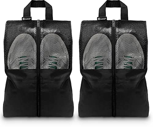 HANOZI Shoe Bags For Travel, Used As For Storage or Shoe Travel Bag, Space Saving When Travelling With This Travel Shoe Bags For Packing, Featuring Waterproof Nylon Sneaker Bag. (Black, 2 Pack, Large)