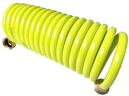 SANFU PU Recoil Garden Hose Handy 3/8ID x 15ft Premium With 3/4Inch Swivel Female Brass Fittings Retractable, Outdoor Patio Hose Marine&Boat Yacht, Lime(15')