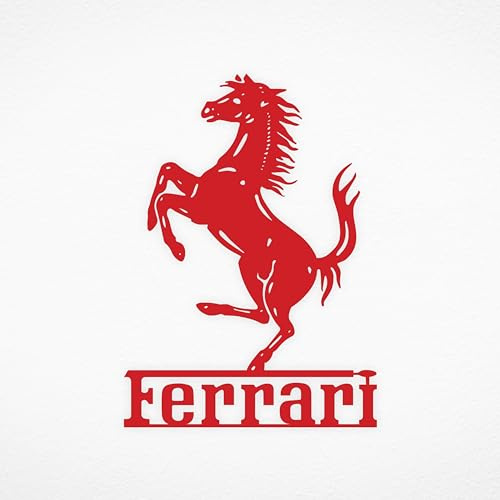 NORTH KAISER Arte Mural Metálico Ferrari | Decoración Pared Logotipo Coche | Escultura Automotriz Para Garaj Sala Estar Dormitorio Interior Y Exterior | Regalo Para Amantes (Rojo, 98 x 63 cm)