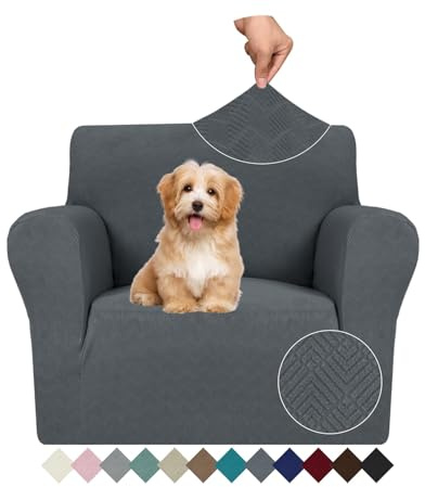 Ystyle Stretch Sofa Überzug 1 Sitzer, Sesselschoner rutschfest Mit Armlehne, Elastische Couch Überzug Jacquard, Universal Sofa Cover Moderne, Sofaschoner Hund Katze Wohnzimmer, Dunkelgrau