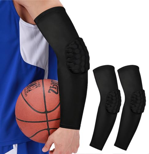 2-pack basketboll ärmar fotboll ärmar volleyboll ärmar, vaxkaka anti-kollision vadderad ärm, Svart, L