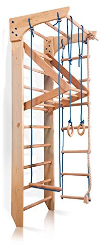 SportBaby Klettergerüst aus Holz – Indoor Kletterwand Kinder-4-220 Sprossenwand & Turnwand für Kinderzimmer, Kletterwand, Holz Kletterturm
