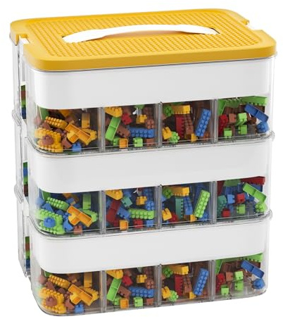POSHIGE Storage Boxes with Lids,Plastic storage Boxes with 3 Layers for Lego,Stackable Toy Box Organizer Storage Boxes,Lidded Storage Bins for Lego Building Blocks,Mini Toys,Bricks Puzzle