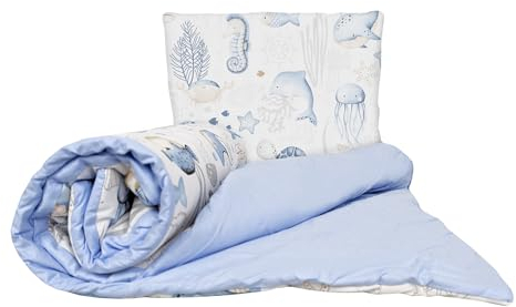2 Piece Baby Children Quilt Duvet & Pillow Set 120x90 cm to fit Toddler Cot Bed (Ocean)