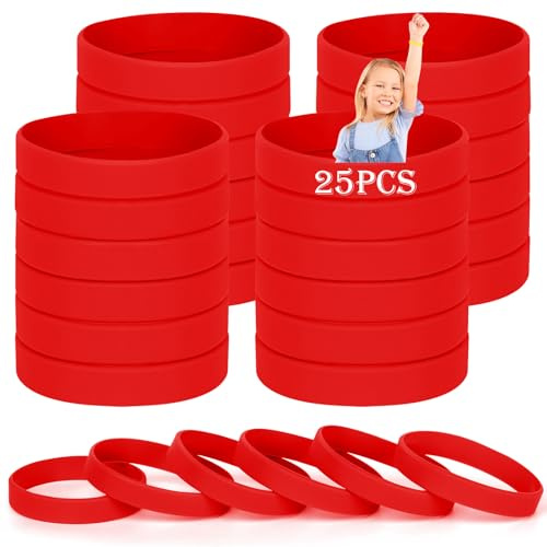 HONTIUS 6.3'' Braccialetti In Gomma, 25 Pezzi Braccialetti In Silicone, Rosso Vuoto Elastici di Gomma per Uomo Donna Scuola Insegnante Squadra Festa (Adatto per 3-7 Anni)