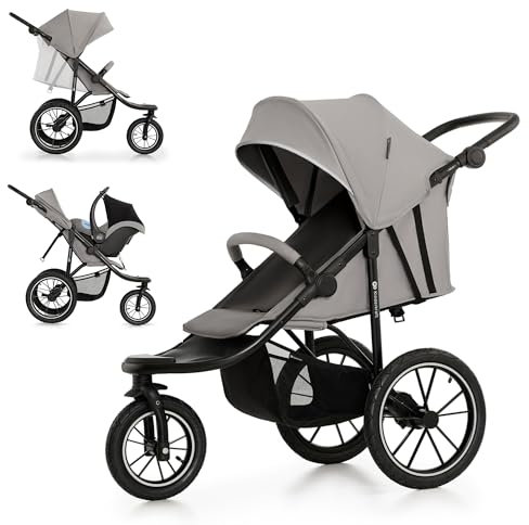 Kinderkraft HELSI 2 Buggy bis 27 kg, Buggy ab geburt, Laufkinderwagen mit große Luftreifen, Liegefunktion, Verstellbarer Elterngriff, Zusammenklappen, Untersitzkorb, Grau