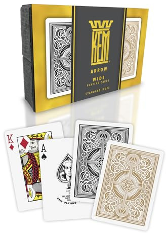 KEM Arrow Black and Gold Plastic Playing Cards, Standard Index, Poker Size, Premium Cards, 2 Decks