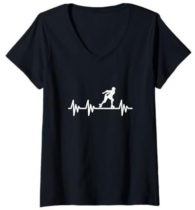 Damen Rollerblade Inline Skates Rollschuhe Herzschlag T-Shirt mit V-Ausschnitt