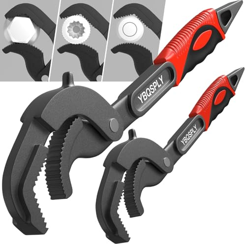 YBQSPLY Pipe Wrench Set, 10” and 15” Self Adjusting Wrench 2 Pipe Vise Wrench for 0.55“-2.48”/14-60mm Standard Nuts, Irregular Nuts, Pipes Use