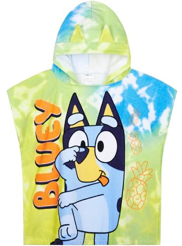 Bluey Toalla Poncho con Capucha para Niños Poncho Playa y Piscina Infantil Algodon Absorbente Regalo para Niños (Multi, 3-8 Años)