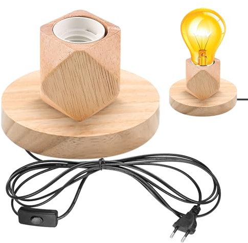 GBKDQQ Lampada da Scrivania con Portalampada E27, Base in Legno e Plastica con Interruttore Cavo, EU-Plug, Perfetta per Camera da Letto, Soggiorno, Ufficio