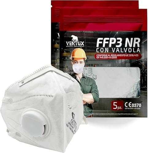 5 Stück FFP3 Maske mit Ventil - CE Zertifiziert - Hochwertiger Atemschutz mit Hoher Filtration - Komfortabel und Ergonomisch - Ideal für Baustelle und Industrie