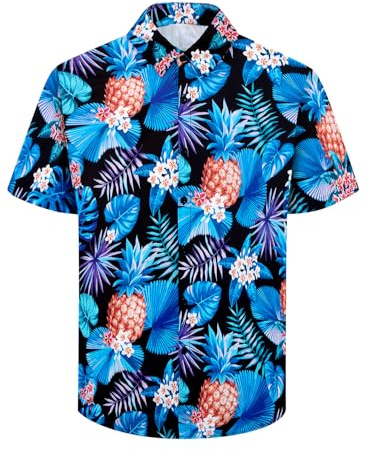 XiaoMoSha Mens Hawaiian Shirts Short Sleeve Wrinkle Free Button Down Summer Casual Shirt for Men Tropical Holiday Beach Funky Party Tops, HawaiianPineapple, Medium