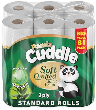 3 Ply Aloe Vera Scented Luxury Toilet Rolls Bulk Buy - 81 Pack Quilted Toilet Paper – Super Soft Loo Roll for Comfort and Easy Flush Embossed Toilet Tissue by Panda Cuddle